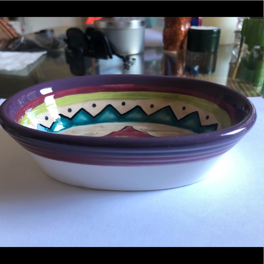 Dish ceramic decorative purple, soft red, turquoise, and lime - Picture 2 of 6
